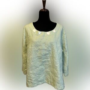 Weekend Choices Linen 3/4 Sleeve Blouse in Soft Green size XL